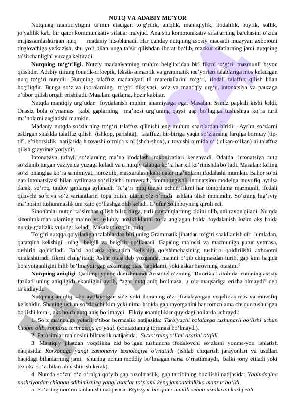 Nutq va adabiy me’yor haqida o‘rganish