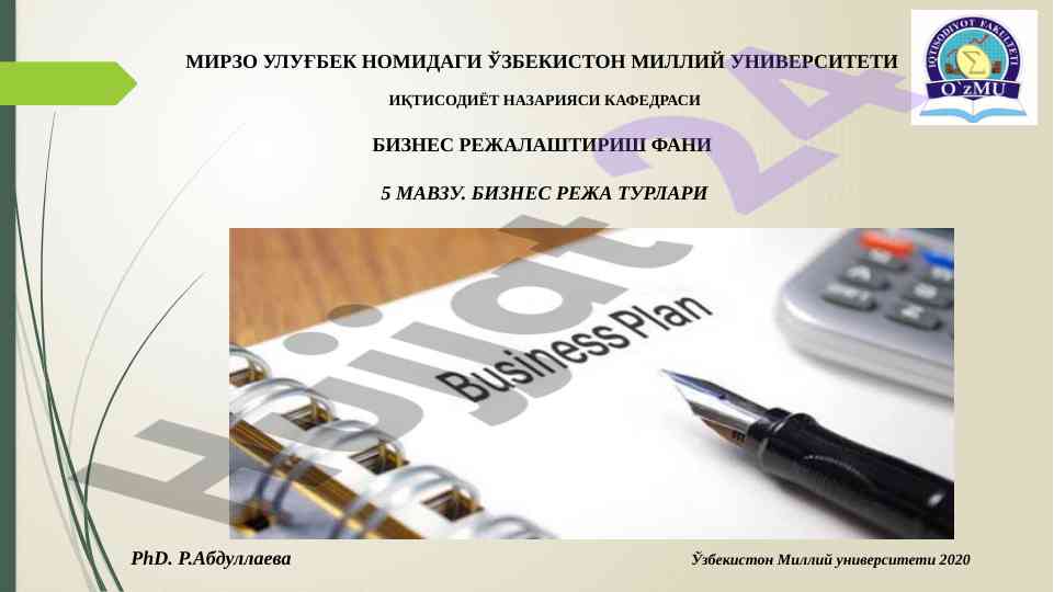 Biznes reja turlari va ularning mohiyati