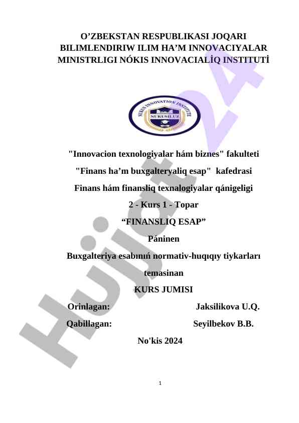 Finansliq esap buxgalteriya esabi tiykarları
