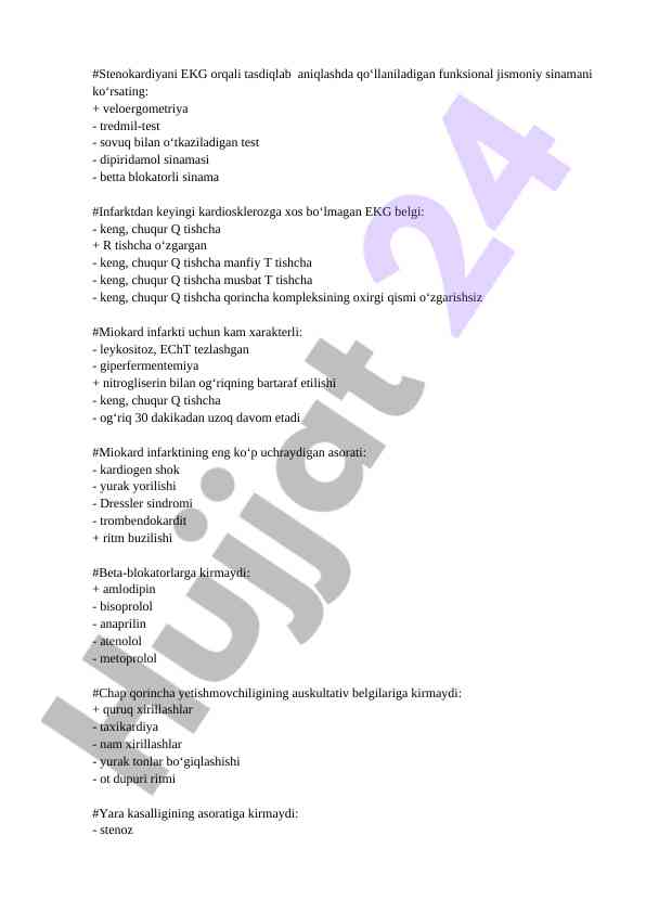 Ekg orqali stenokardiyani tasdiqlash usullari