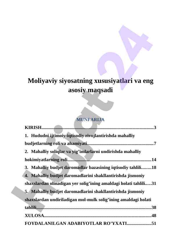 Moliyaviy siyosatning xususiyatlari va maqsadlari