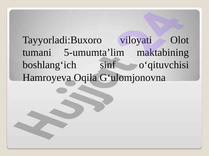Suvning vatani mavzusi o‘tilgan mavzuni mustahkamlash