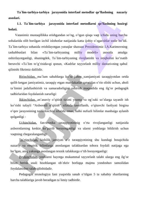 Interfaol metodlar ta'lim-tarbiya jarayonida