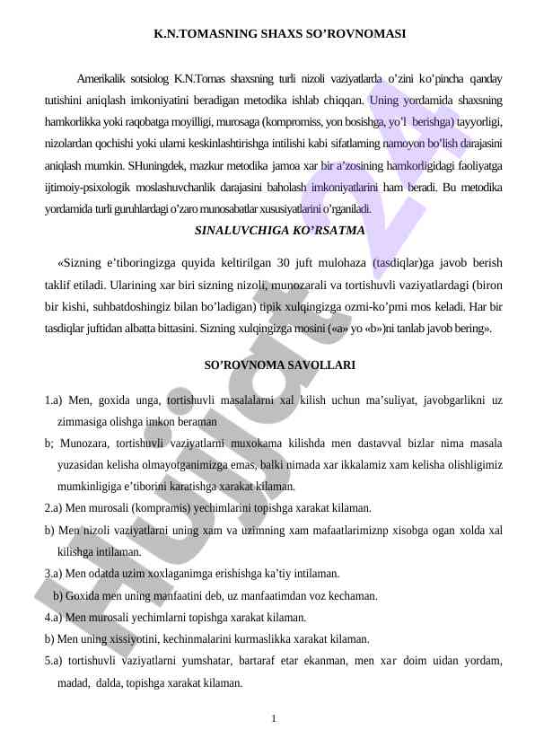 Shaxsiy xulqni tahlil qiluvchi metodika