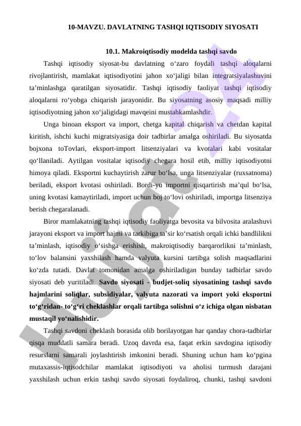 Davlatning tashqi iqtisodiy siyosati va uning asoslari