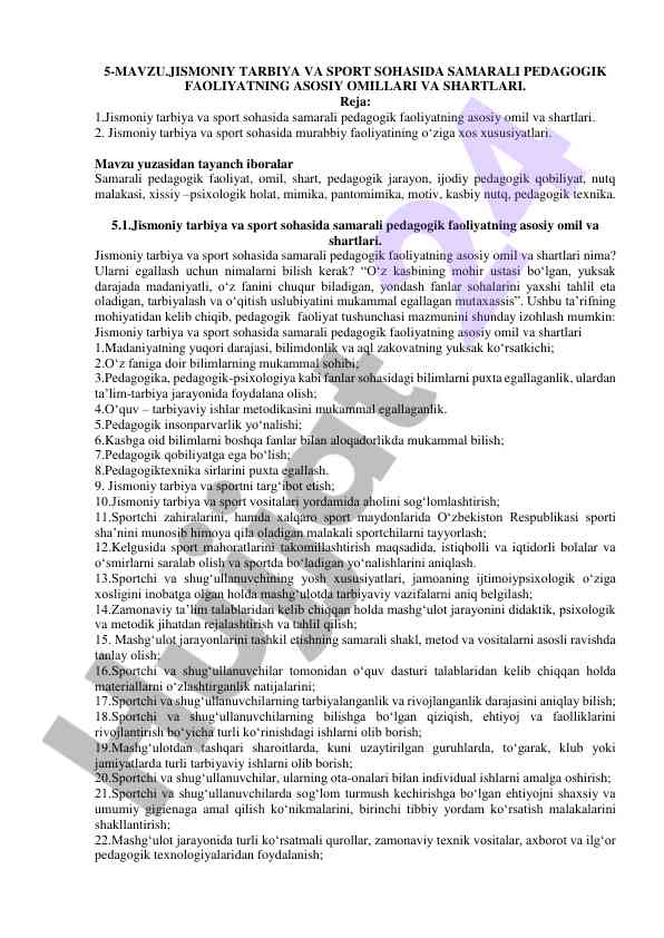 Jismoniy tarbiya va sport sohasida pedagogik faoliyat