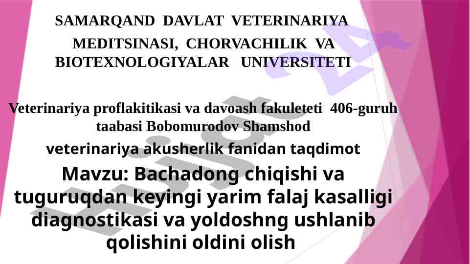 Bachadon chiqlishi va tug'ruqdan keyingi yarim falaj