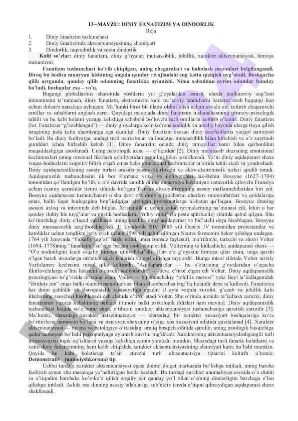 Diniy fanatizm va dindorlik ijtimoiy psixologiyasi