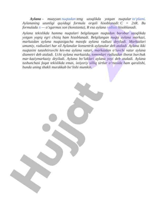 Aylana va uning geometrik xususiyatlari