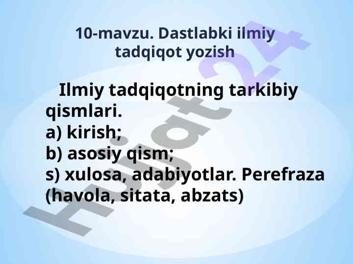 Dastlabki ilmiy tadqiqot yozish jarayoni