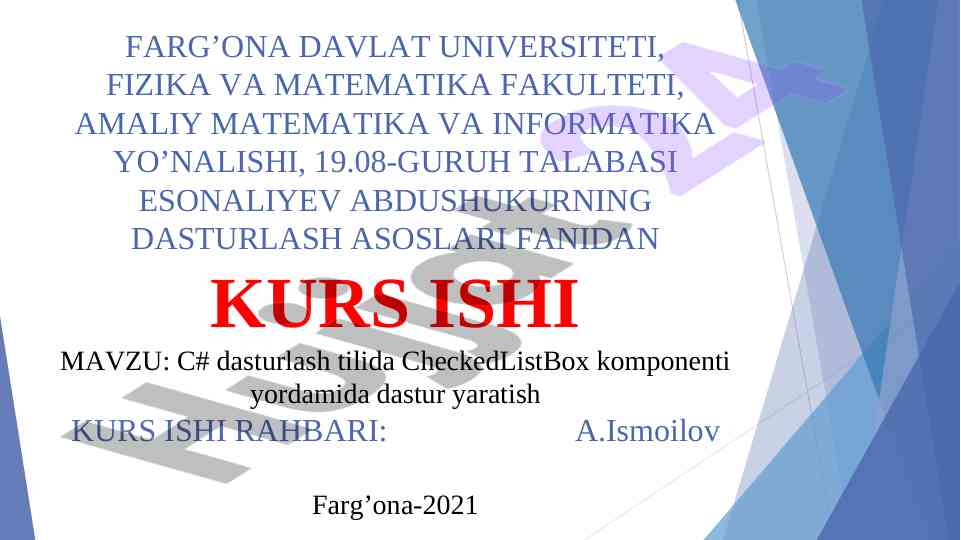 C# dasturlash tilida checkedlistbox komponenti