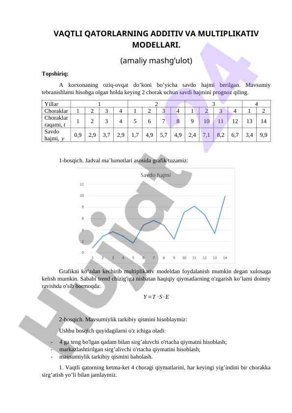 Vaqtli Qatorlarning Moddellarini Tahlil Qilish