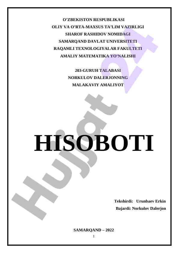 Oddiy matematik modellar va misollar