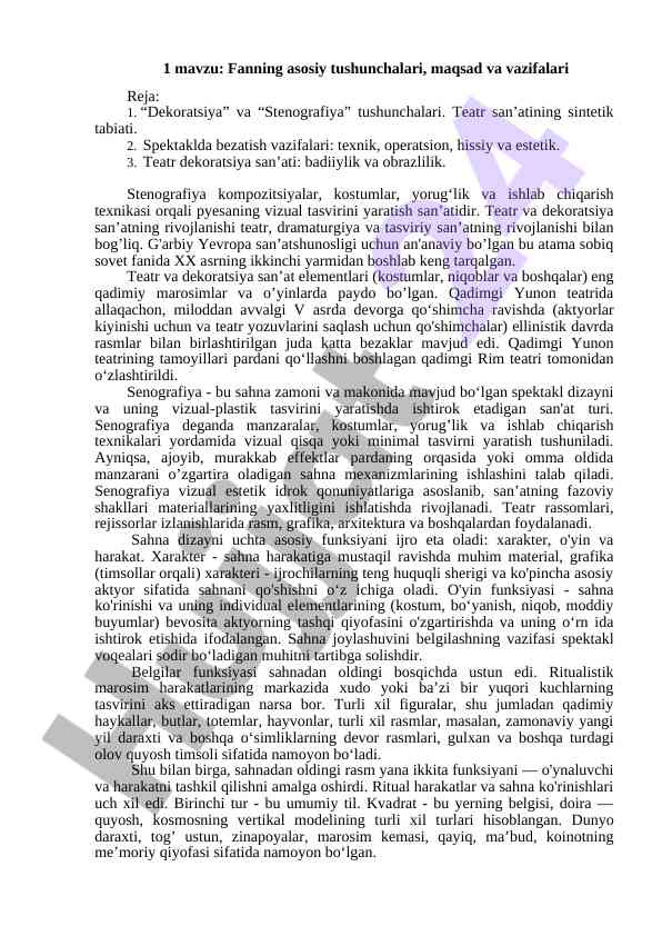 Teatr san’ati va dekoratsiya tushunchalari