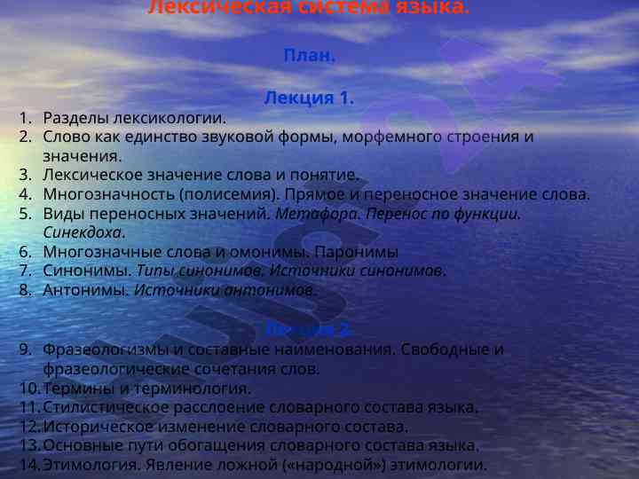 Лексическая система языка и ее значения