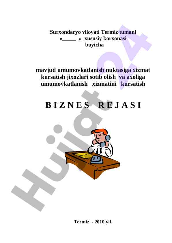 Umumovkatlanish Xizmati Buyicha Biznes Rejasi