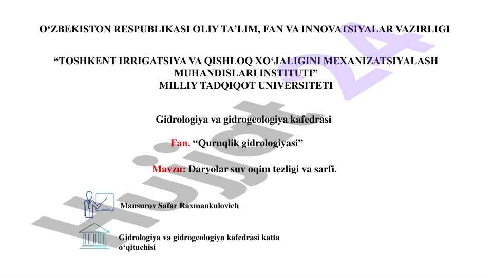 Daryolar suv oqim tezligi va sarfi tahlili