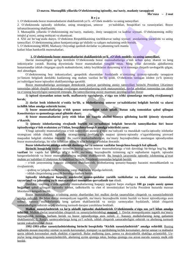 O‘zbekistonning iqtisodiy taraqqiyoti mustaqillik yillarida