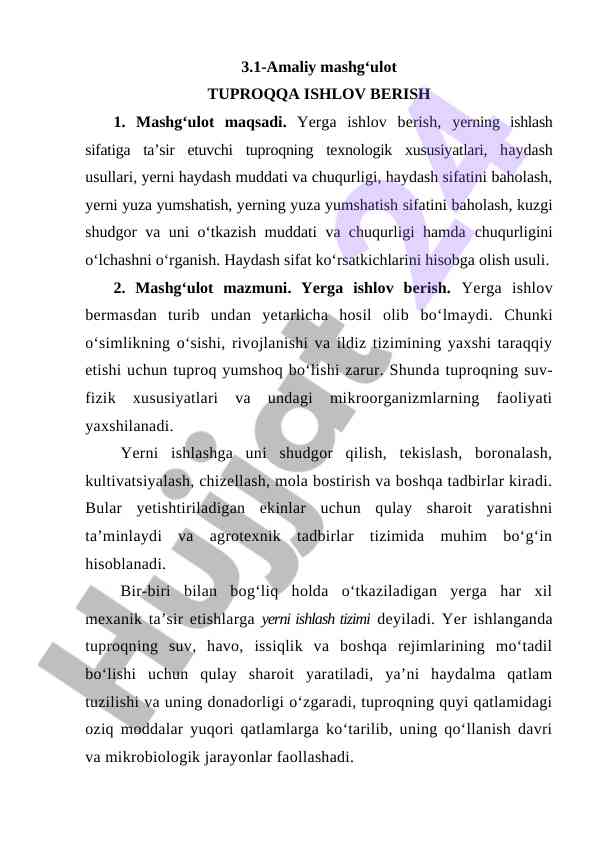 Tuproqqa ishlov berish mashg‘uloti