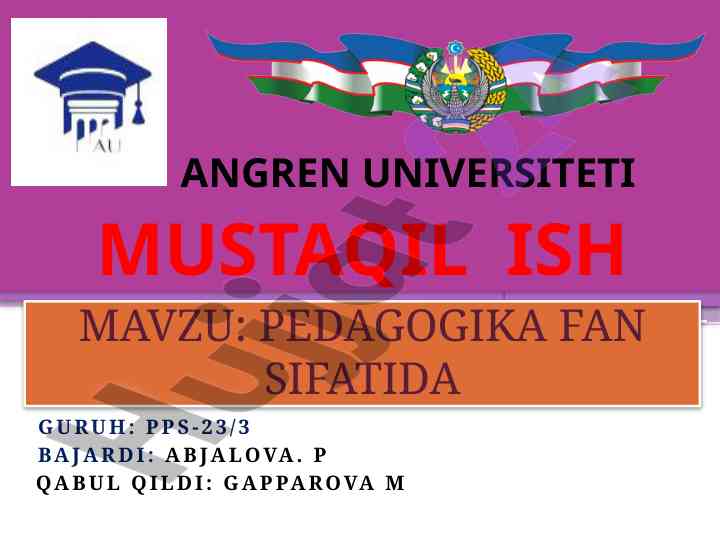 Pedagogika fanining asosiy tugunchalari va usullari
