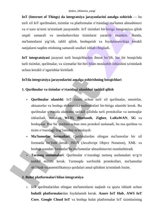 IOT Integratsiya Jarayonlari Va Bosqichlari