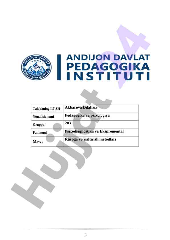 Kasbga yo'naltirish tarixi va metodologiyasi