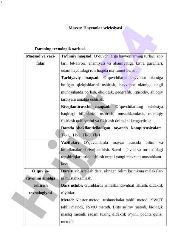 Hayvonlar seleksiyasi va madaniy o’simliklar