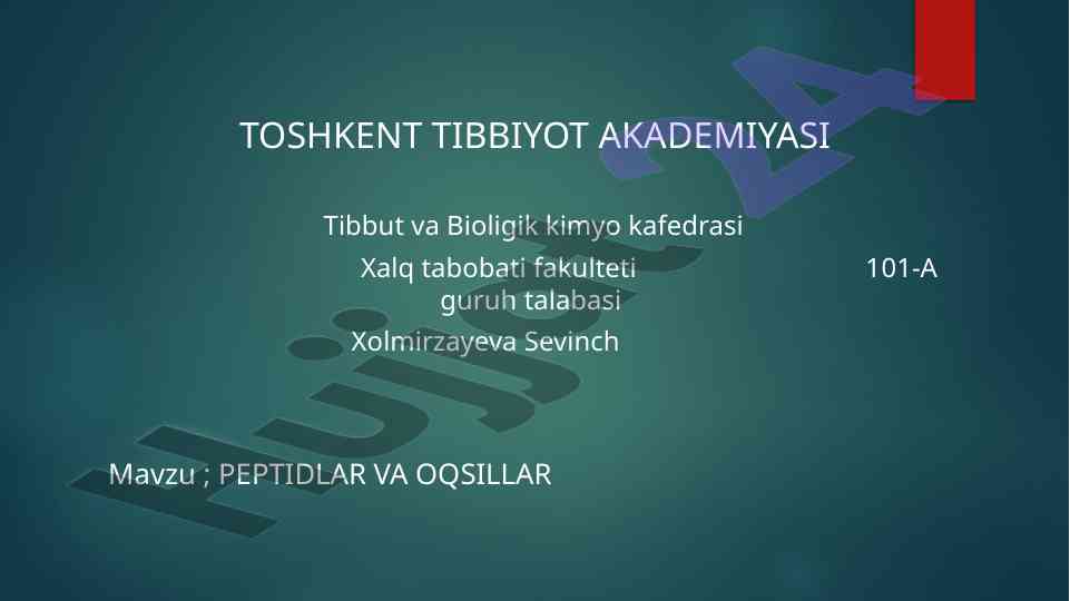 Peptidlar va oqsillar mavzusidagi tadqiqotlar