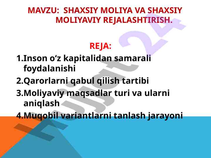 Shaxsiy moliya va moliya rejalashtirish tahlili