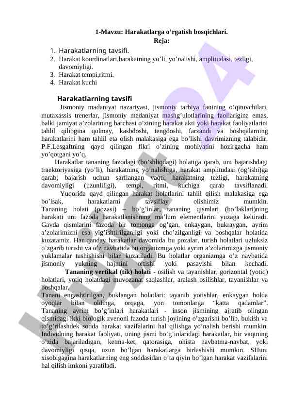 Harakatlarga o’rgatish bosqichlari tahlili