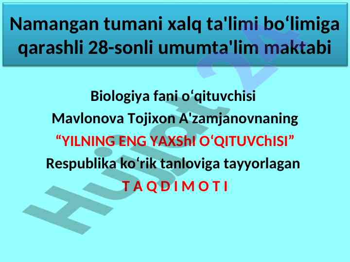 Yilning eng yaxshi o'qituvchisi taqdimoti