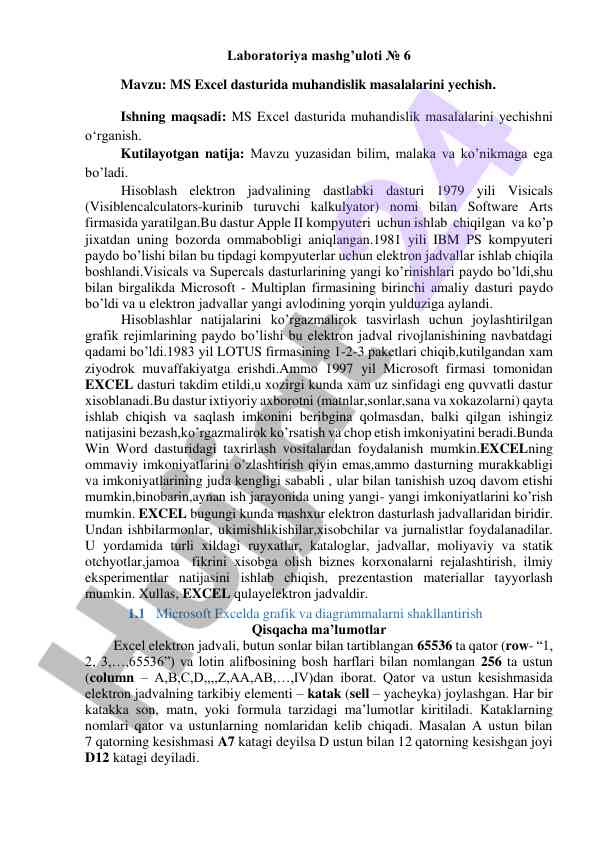 Ms excel dasturida muhandislik masalalarini yechish