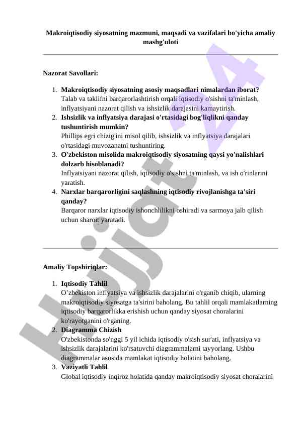 Makroiqtisodiy siyosat: maqsadlar va vazifalar