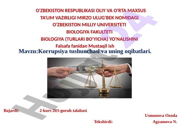 Korrupsiya tushunchasi va oqibatlari