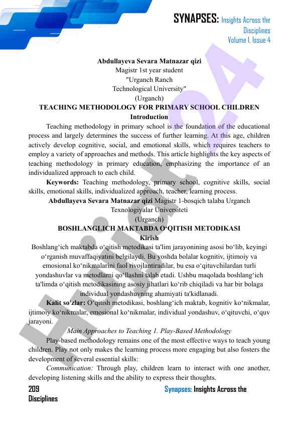 Teaching methodology for primary school education