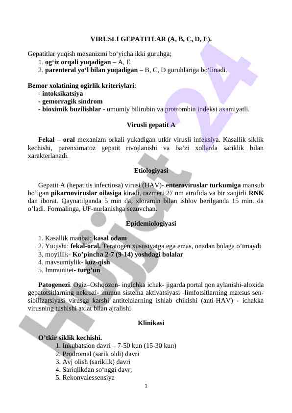 Virusli gepatitlar a b c d e tahlili