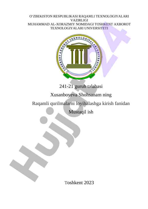 Raqamli qurilmalarni loyihalashga kirish bo‘yicha mustaqil ish