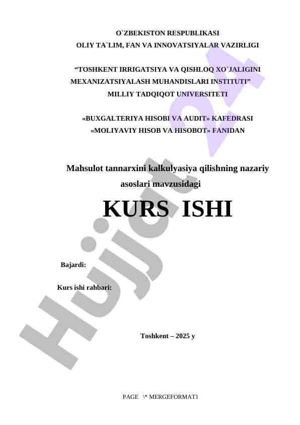 Mahsulot tannarxini kalkulyasiya qilish nazariy asoslari
