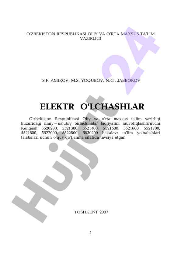Elektr o'lchashlar o'quv qo'llanmasi