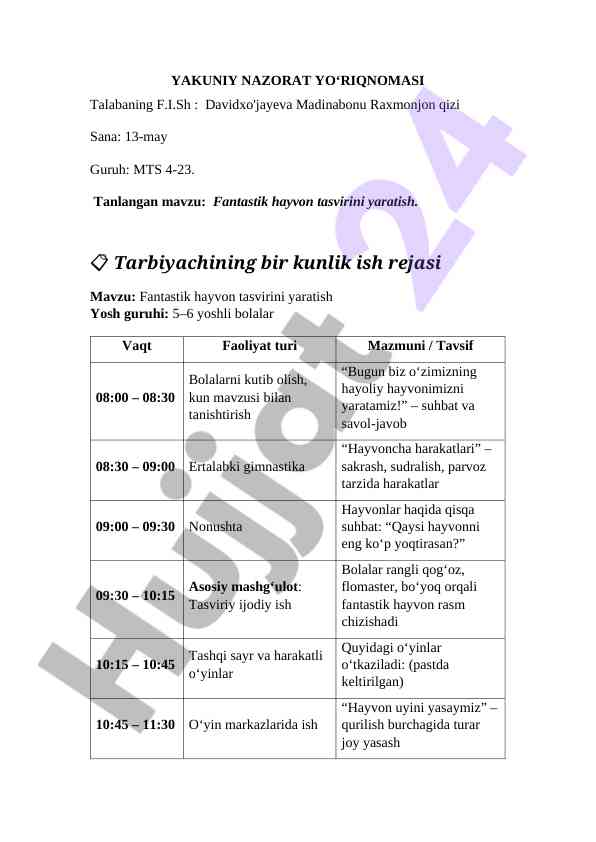 Fantastik hayvon tasvirini yaratish rejasi