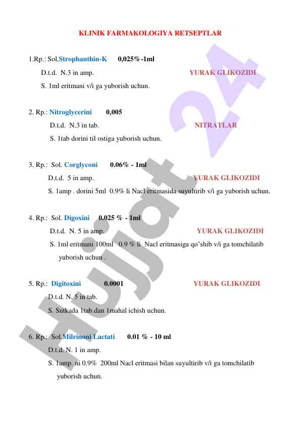 Klinik farmakologiya retseptlar