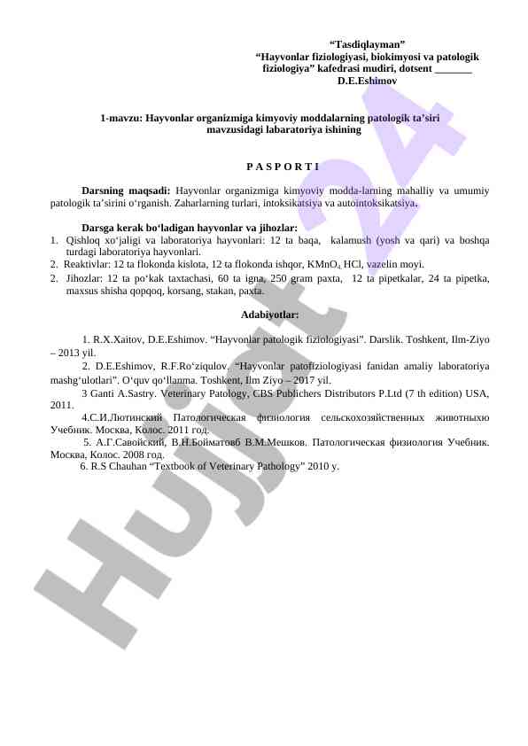 Hayvonlar organizmining kimyoviy moddalarga ta'siri