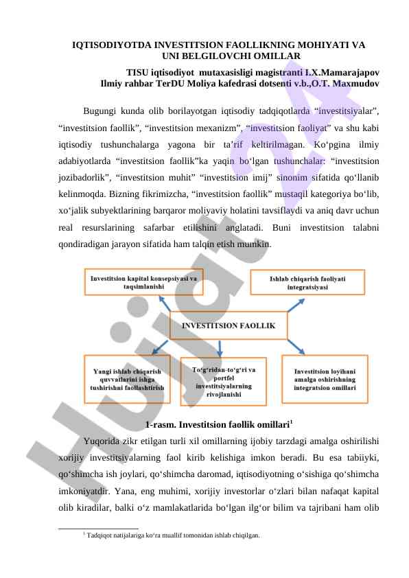 Iqtisodiyotda investitsion faollikning mohiyati