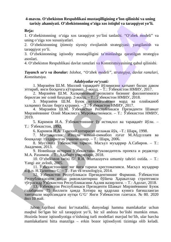Oʻzbekiston respublikasi mustaqilligi tarixi va ahamiyati