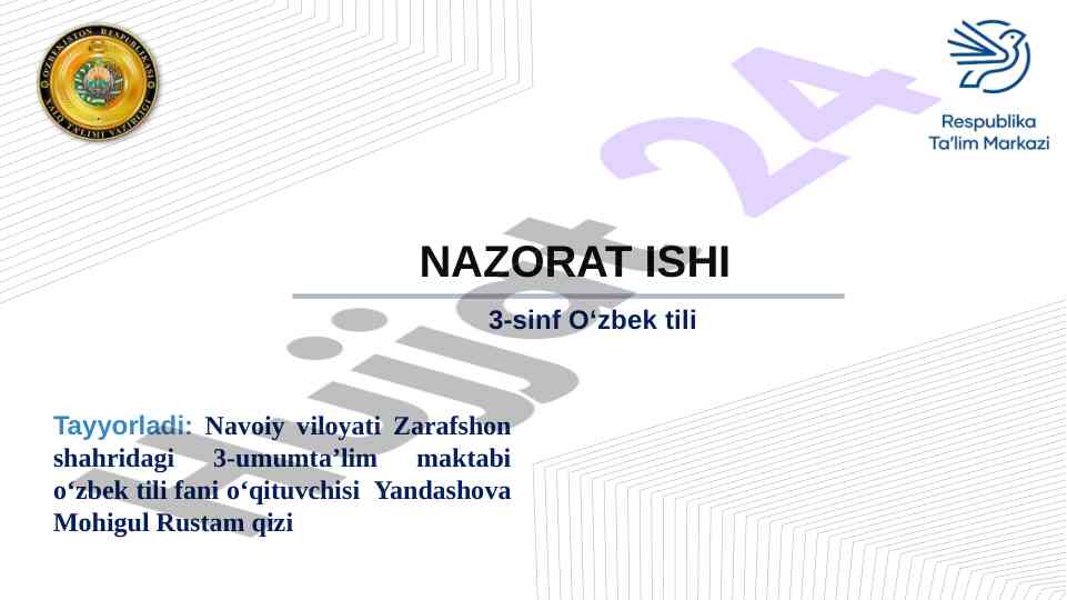 O‘zbek tili test savollari 3-sinf nazorat ishlari