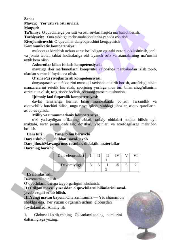 Yer usti va osti suvlari haqida ta'lim darslari