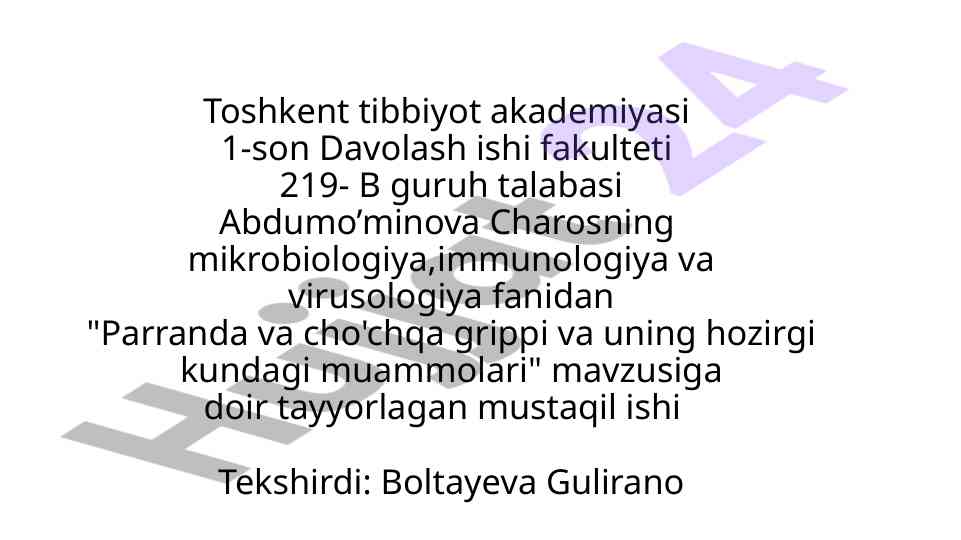 Parranda va cho'chqa grippi muammolari haqida mustaqil ish