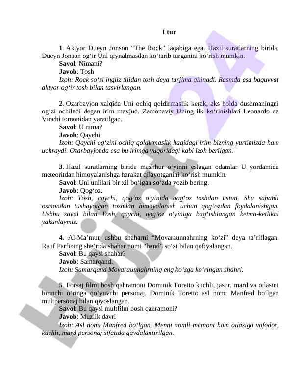 O‘yinlar haqida qiziqarli savollar va javoblar
