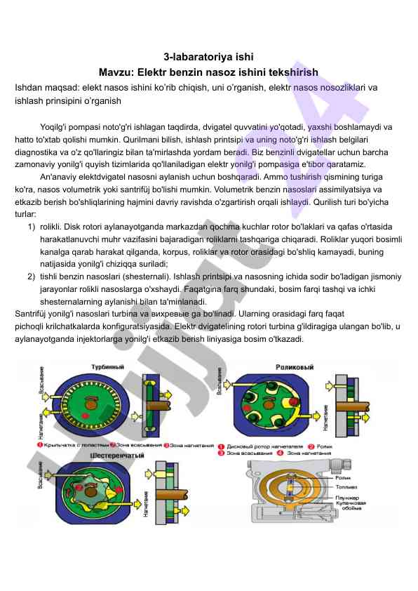 Elektr benzin nasoz ishini tekshirish