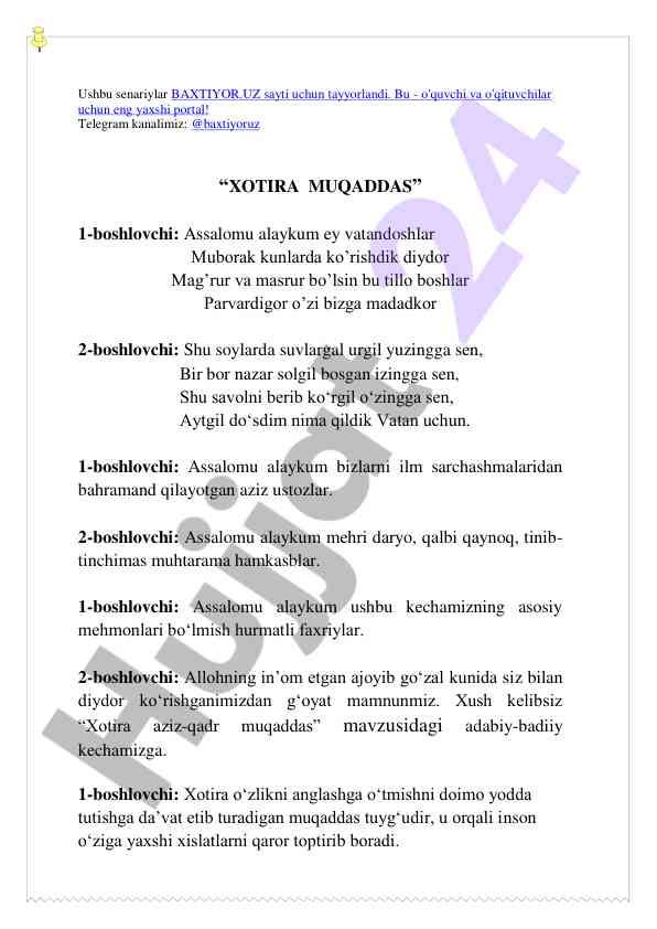 Xotira muqaddas mavzusidagi adabiy kecha